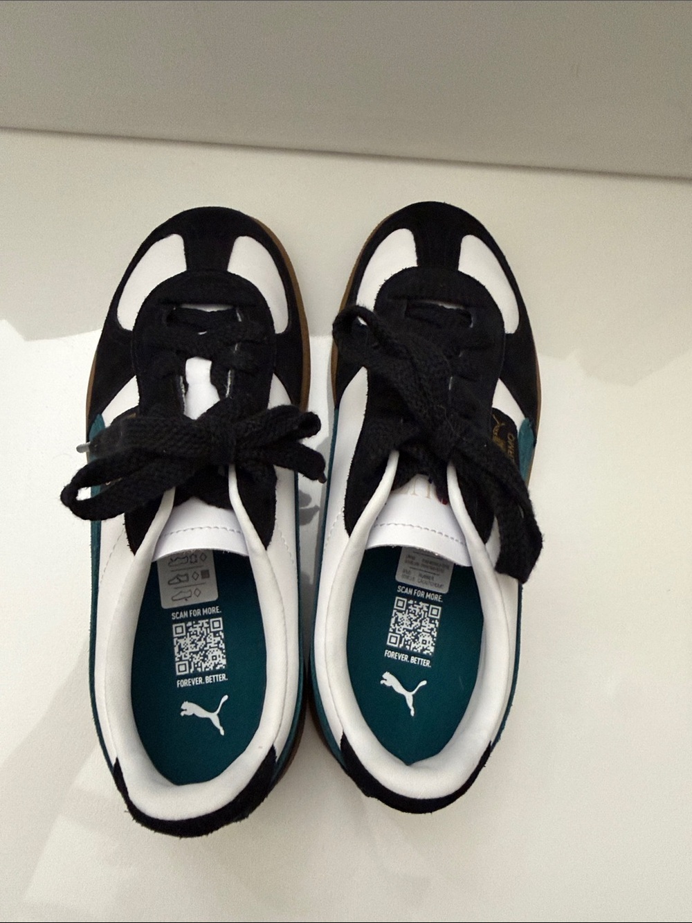 Puma Palermo Black Dark Green and White Sneakers with Gum Sole - Picture 6 of 9